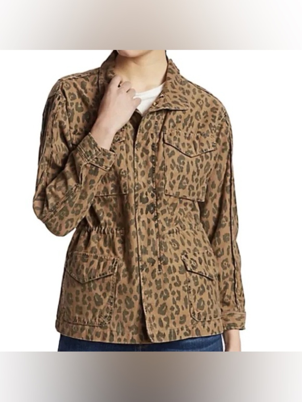 Frame Women’s Spring Cheetah Service Cargo Jacket Size XS Animal Print Denim